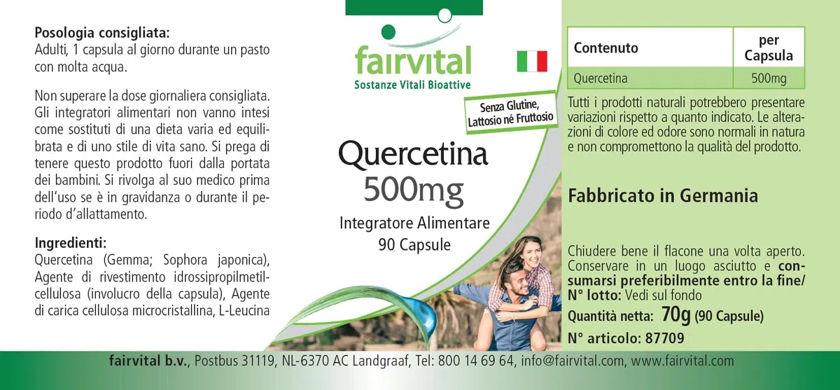 fairvital Quercétine 500mg, 90 gélules, HAUTE DOSÉE, VÉGÉTALIENNE, antioxydant