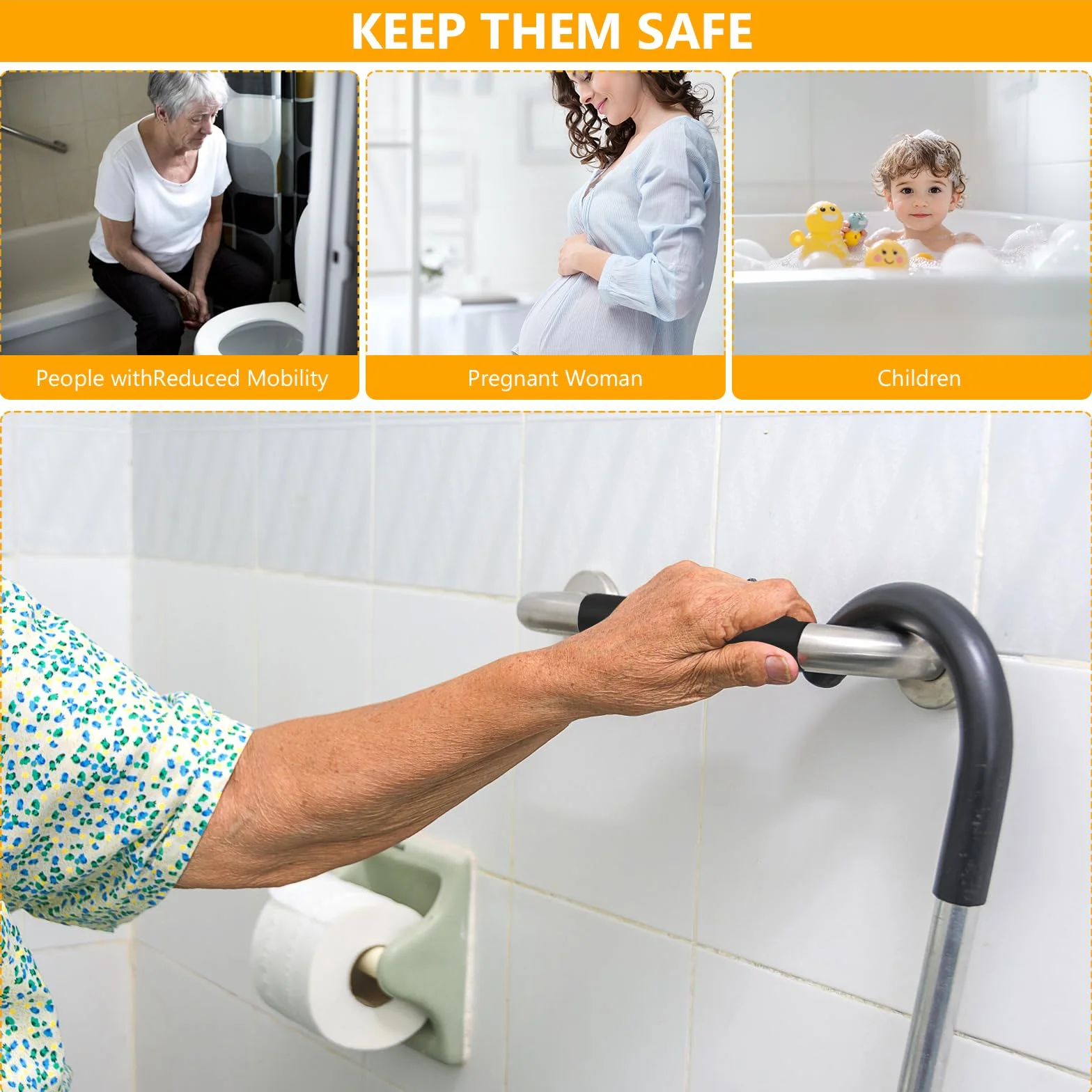 2 Pcs Barre d'Appui WC, Barre de Douche Antidérapante, 30 cm Barres d'appui Salle de Bain, Poignée Douches en Acier Inoxydable, Barres Douche Baignoire pour Toilettes Handicapées Enceinte