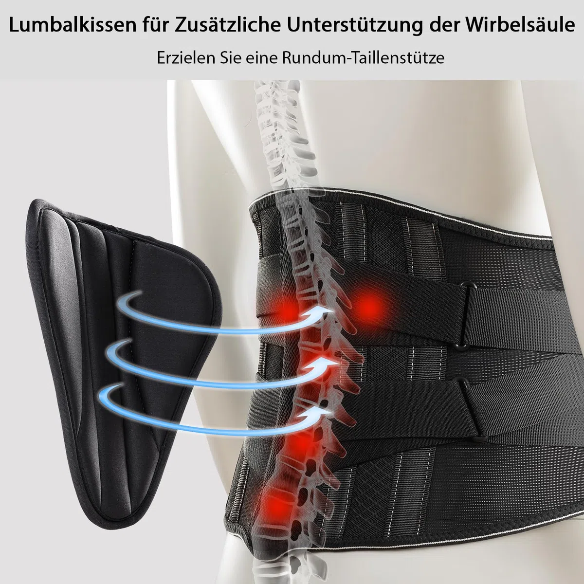 Ceinture de soutien dorsal respirante pour homme et femme avec rembourrage lombaire 3D amovible, soutien dorsal avec 5 soutiens pour soulager les maux de dos