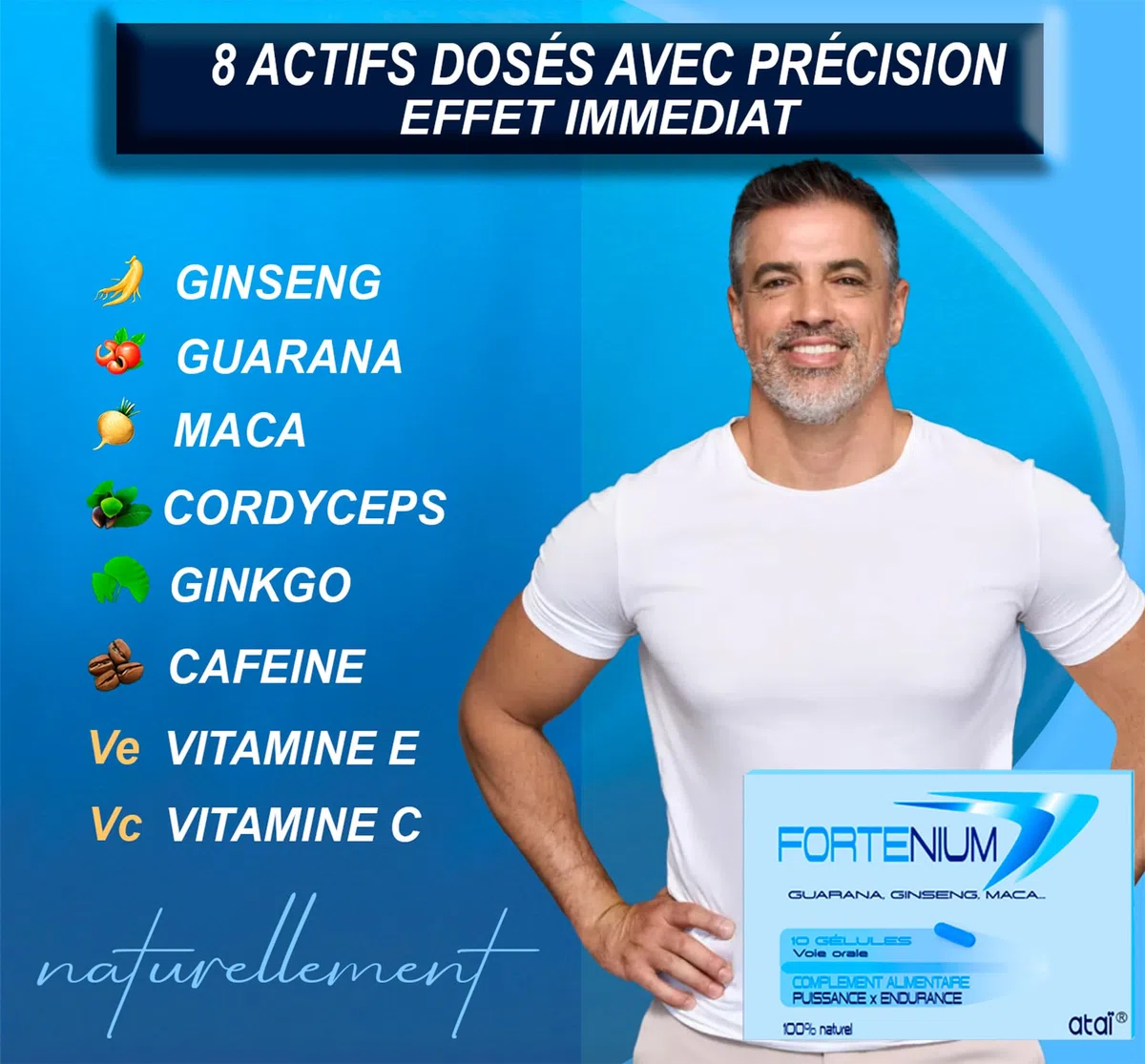 Formule améliorée Homme - Virilité énergie Masculine/Tonifiant Intense pour Homme/Performances et endurance / 10 gélules pour Circulation Sanguine/MACA PANAX GINSENG/FORTENIUM ataï
