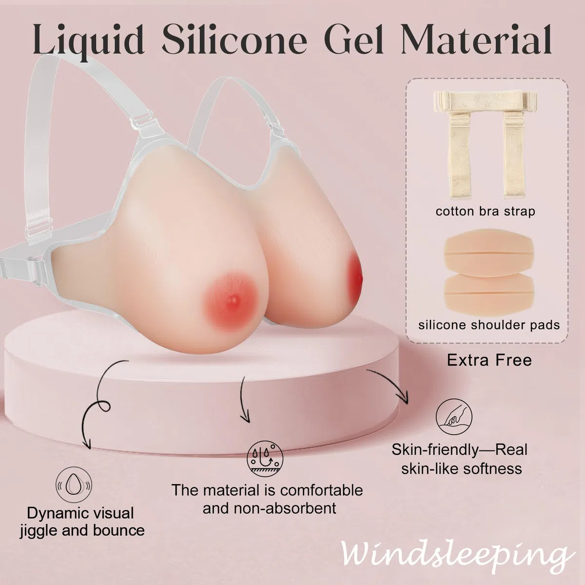 Windsleeping Winsleeping Prothèse Mammaires en Silicone avec Sangle Faux Seins sans Soutien-Gorge Faux Seins avec Bretelles pour Mastectomie et Travesti