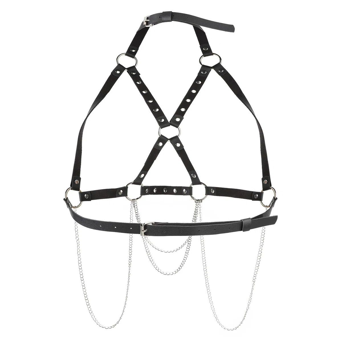 ITODA Harnais de Poitrine Punk en Cuir pour Femme Chaîne de Corps Gothique Sexy Harnais de Chaîne Réglable pour Tenue Rave Punk Corps Ceinture pour Soirée Clubbing Fête Hallowee Cosplay Jouet d’Amour