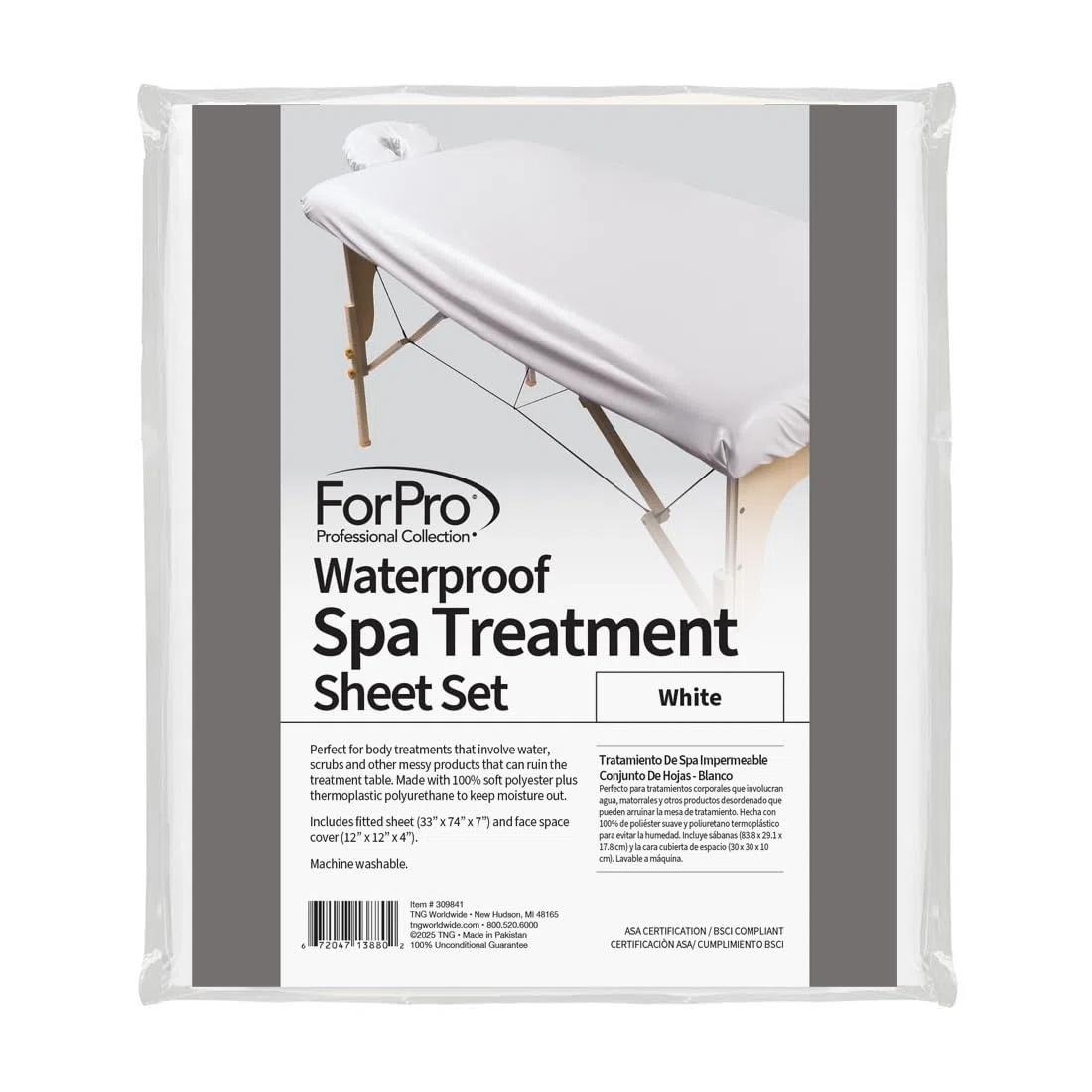 ForPro Wasserdichtes Spa Behandlung Massagelaken Set, weiß, maschinenwaschbar, für Massageliegen, inkl. Massage-Spannbetttuch und Massage-Gesichtsauflage