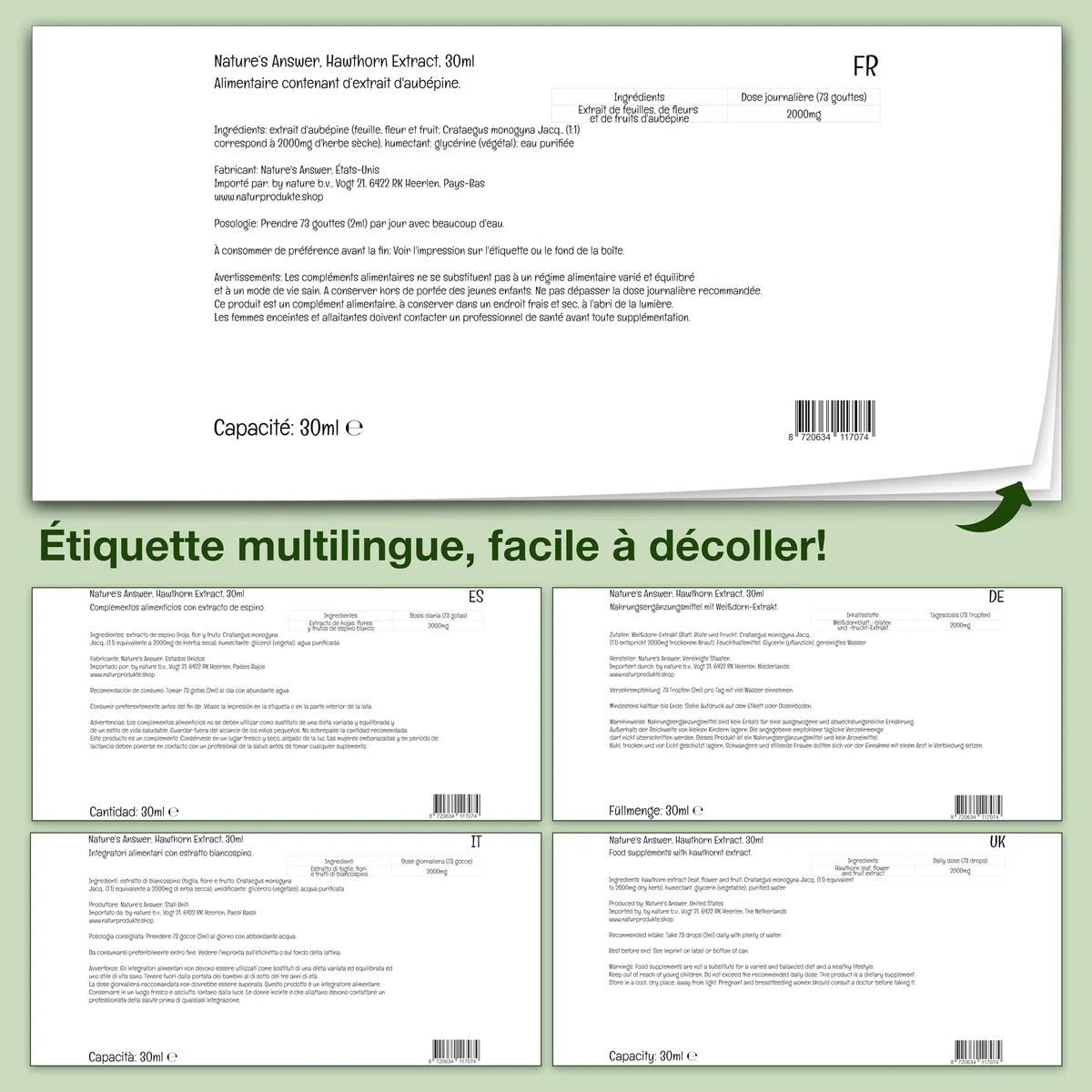 Nature's Answer, Hawthorn Extract (Extrait d'Aubépine), Sans Alcool, Gouttes végétaliennes, 30ml, Sans Gluten, Sans Soja, Végétarien, Sans OGM