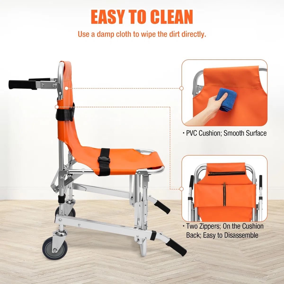 MINRS EMS Chaise d'escalier ambulance de pompier Chaise d'évacuation pliable Capacité 159 kg pour le transfert de patients ou de personnes à mobilité réduite