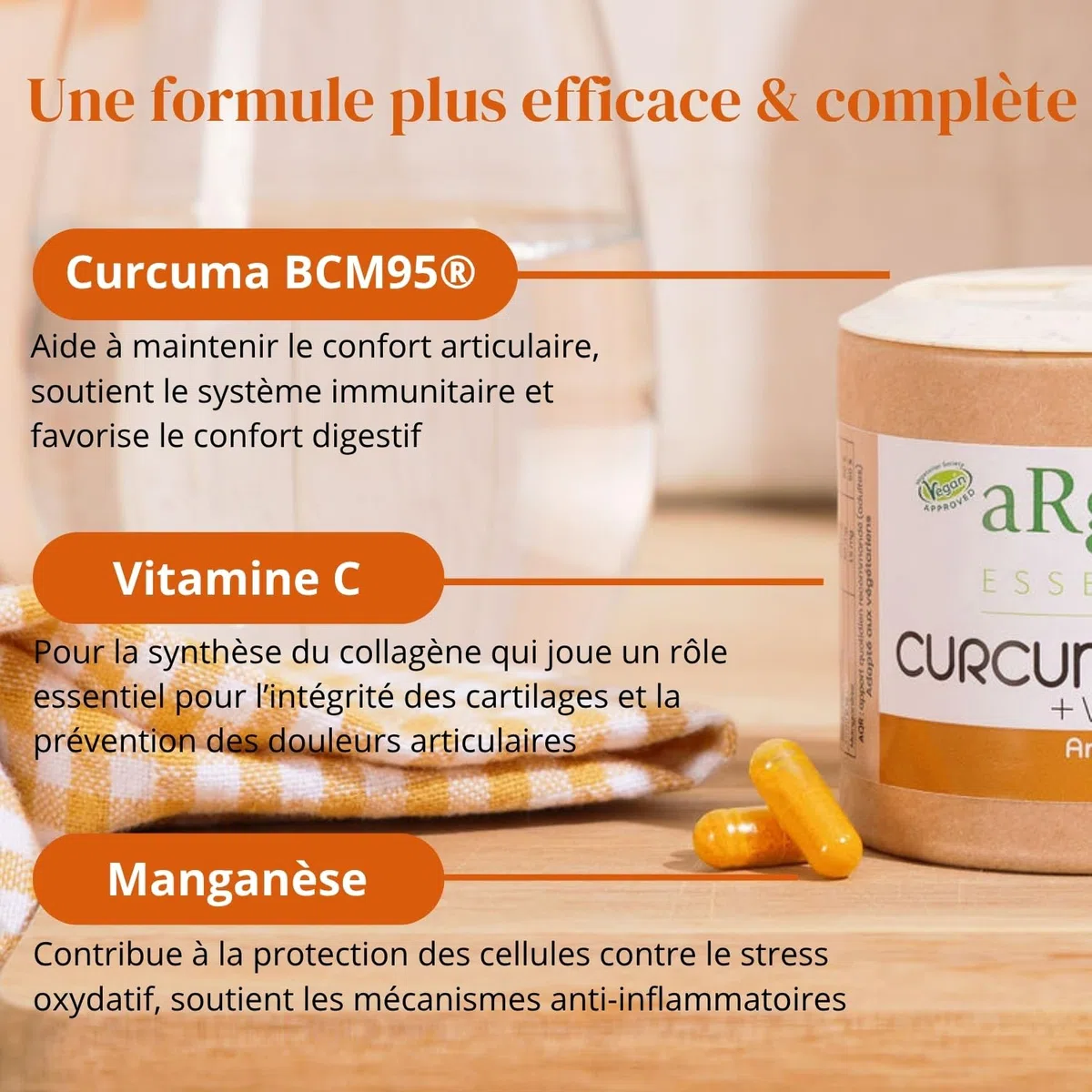 Curcuma bio BCM95® Haute Biodisponibilité – 95% Curcuminoïdes - Sans Pipérine – Articulations, anti inflammatoire & Antioxydant – Avec Manganèse & Vitamine C – 2 Mois - 60 Gélules Vegan