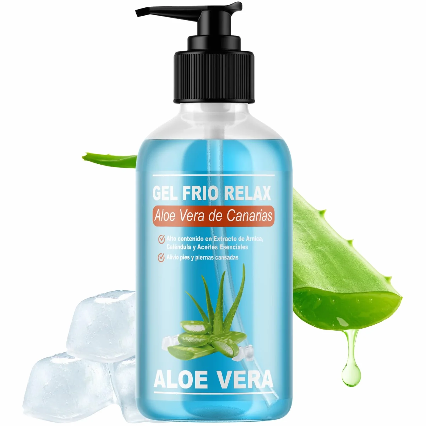 QKnatur - GEL FROID BIO ALOE VERA DE CANARIAS - Aux extraits d'Arnica et de Calendula. Effet rafraîchissant, soulage les jambes fatiguées, stimule la circulation. Hydratation (500 ml)