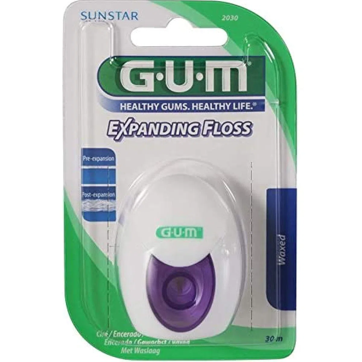 GUM Expanding Floss Fil dentaire légèrement ciré, 4 x 30 m (120 mètres), fil dentaire en peluche de Sunstar