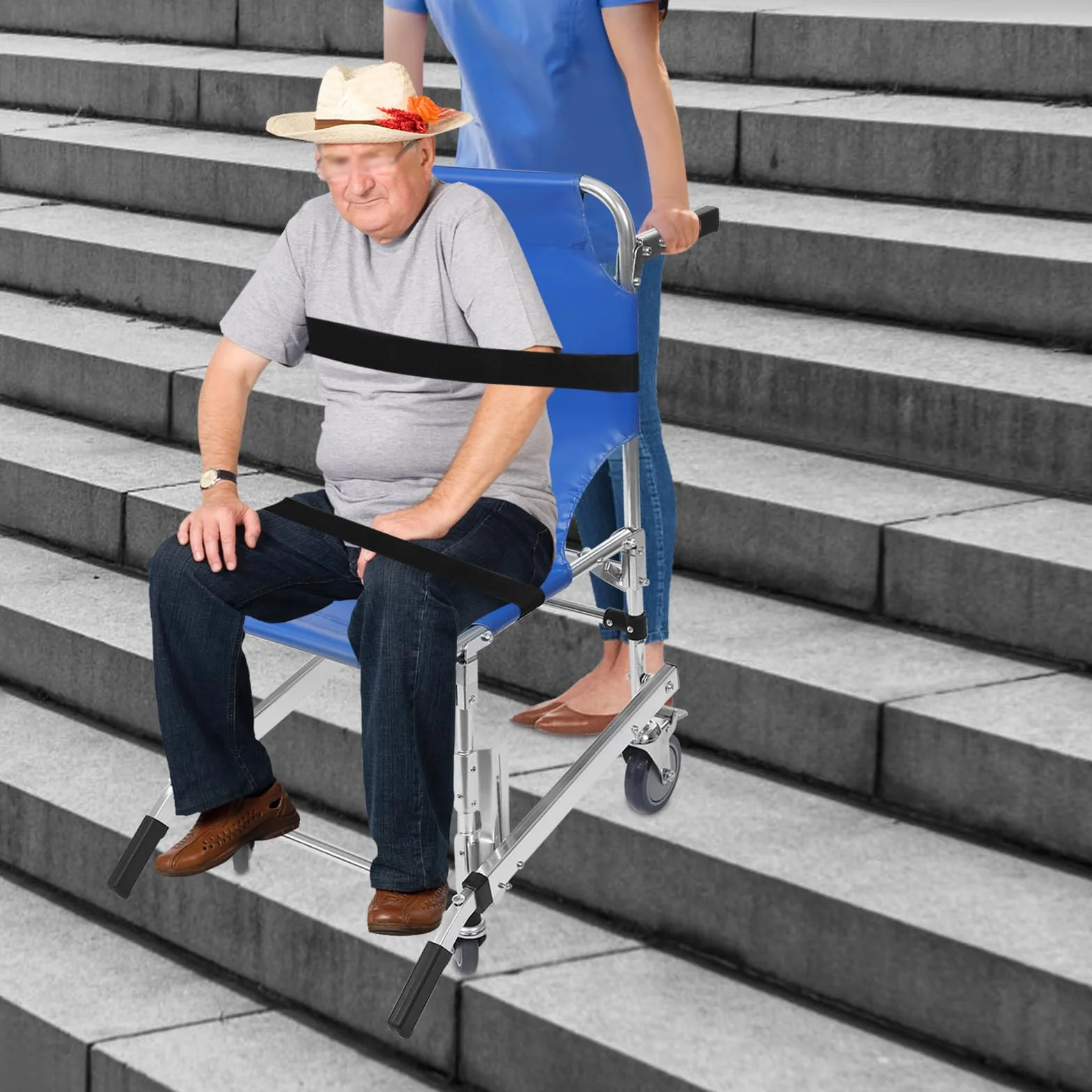 MINRS EMS Chaise d'escalier ambulance de pompier Chaise d'évacuation pliable Capacité 160 kg pour le transfert de patients ou de personnes à mobilité réduite