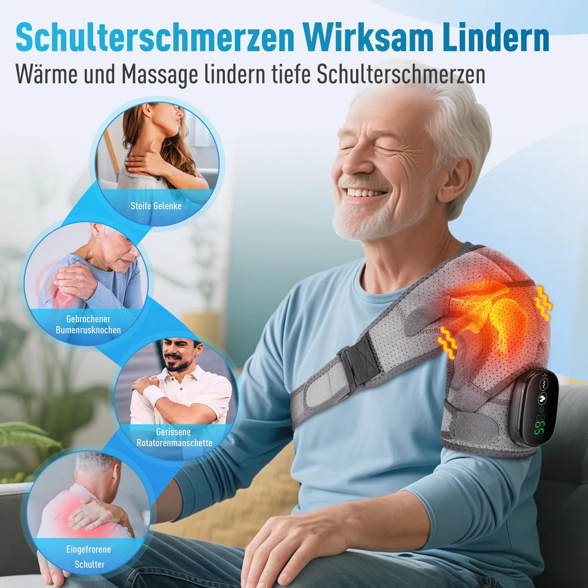 Coussin de Massage Chauffant Sans Fil pour Épaule, Attelle Chauffante avec 3 Niveaux de Chaleur et 3 Modes de Vibration, Écran Tactile, Batterie 5000mAh - Pour Épaule Gauche/Droite, Femme et Homme