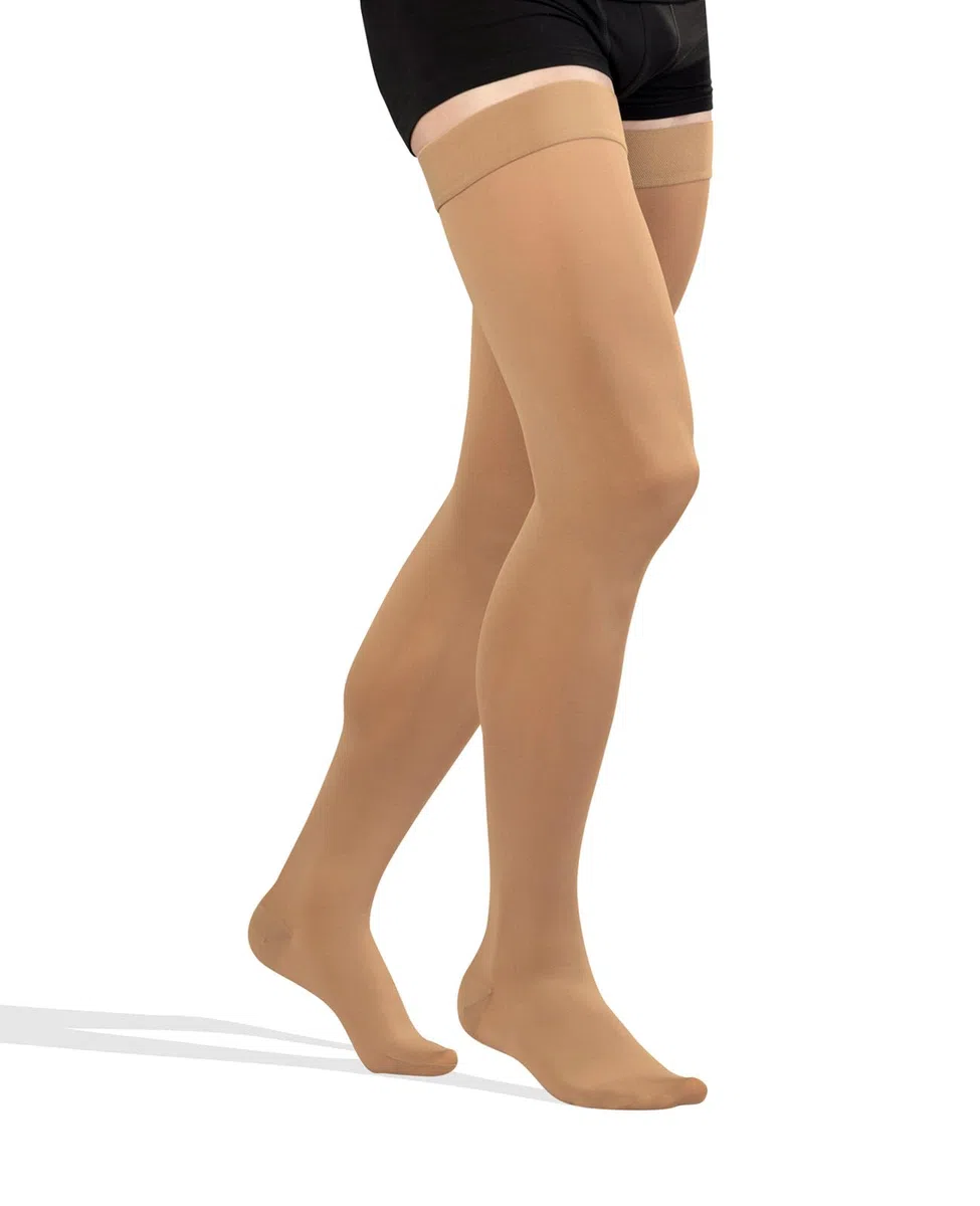 TONUS ELAST Bas de Contention, 23-32 mmHg avec Bande en Silicone, Bout Fermé, Classe II / CCL 2, Bas de Compression avec Embout pour Femmes & Hommes (M, 170-182 cm, Beige)