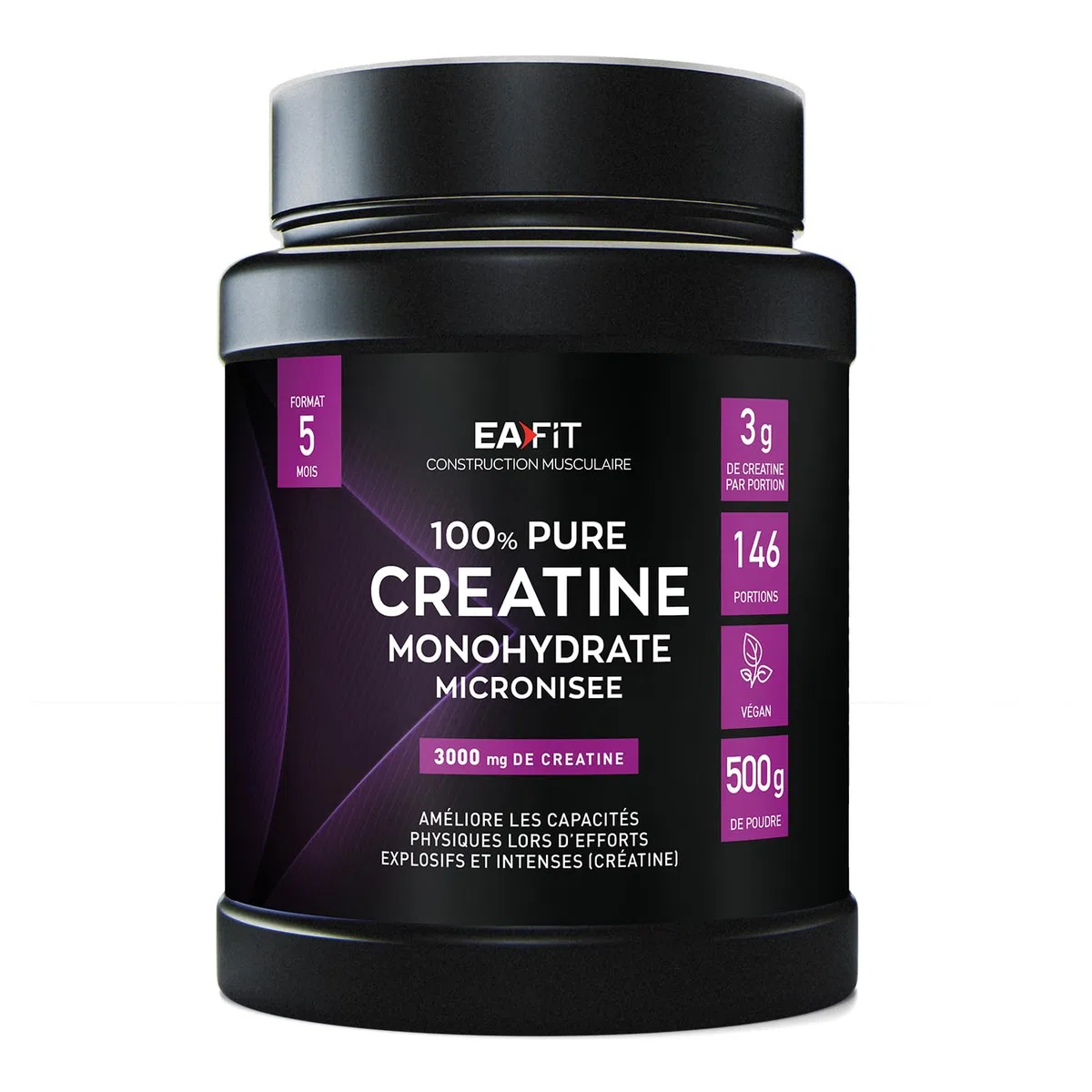 Creatine Monohydrate Eafit Pure - Musculation Prise De Masse - Poudre 500g | Booster Puissant Pre Workout, Augmente Performances Et Prise De Masse Musculation Homme - Poudre Micronisée, Cure De 5 Mois