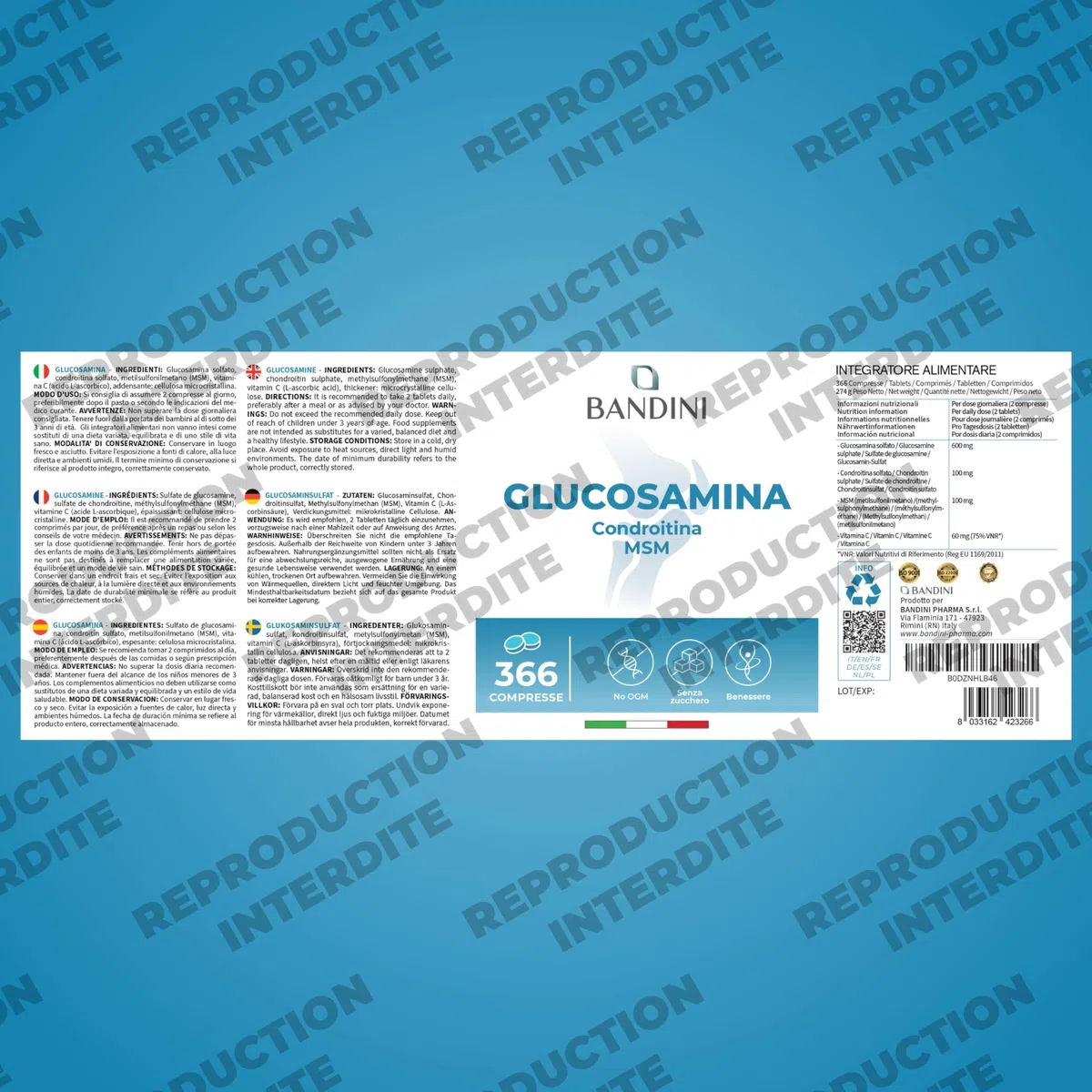 Bandini® Glucosamine Chondroïtine MSM + Vitamine C | 366 comprimés - 6 mois | Réduit inflammations des articulations, renforce le cartilage | 600mg de glucosamine, 100mg de chondroitine & MSM par dose