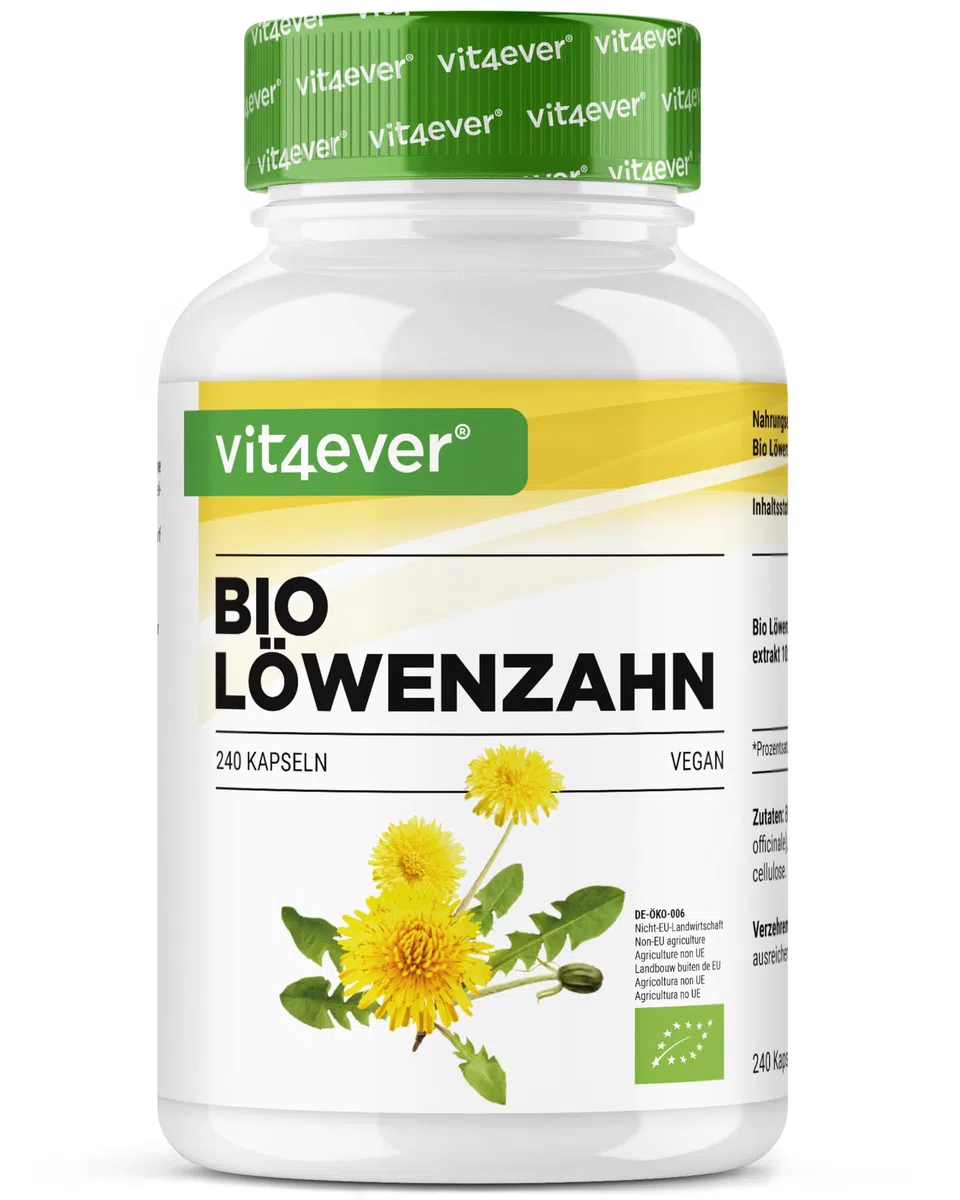 Pissenlit bio – 240 gélules – 1500 mg d'extrait de racine de pissenlit - Rapport 10:1 hautement dosé - Extrait véritable de Taraxacum officinale - Sans additifs – Vegan