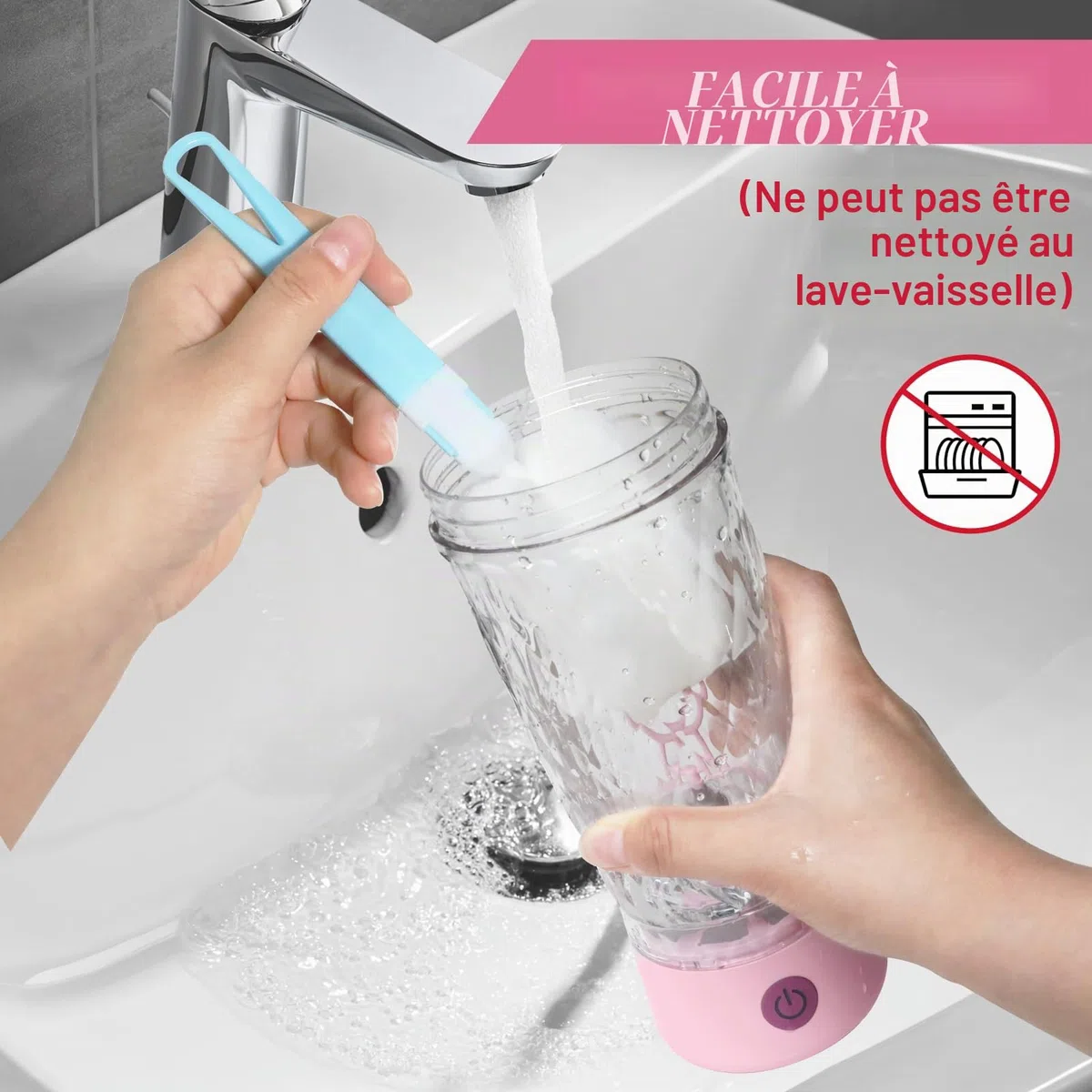 SOARFLY Shaker électrique avec compartiment à poudre, 650 ml, rechargeable, avec USB C, pour poudre et milkshake, sans BPA, rose
