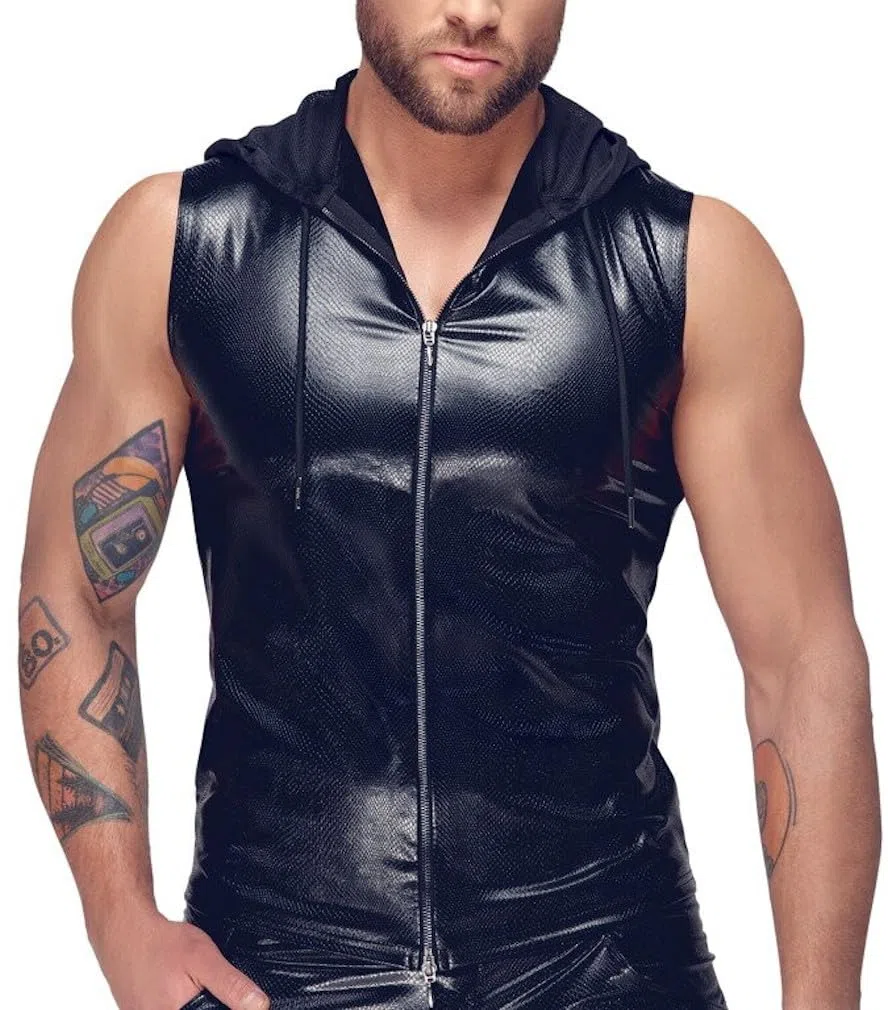 Haut pour homme en latex avec demi-manches en noir