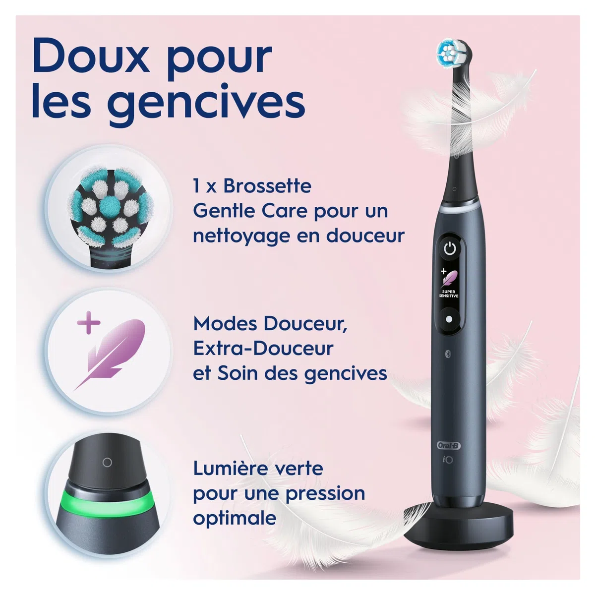 Oral-B iO 8 Brosse À Dents Électrique Noire, Un Capteur De Pression Pour Protéger Les Gencives Sensibles, Des Accessoires, 2 Brossettes De Rechange, 1 Chargeur, 1 Étui De Voyage, Emballage En Carton