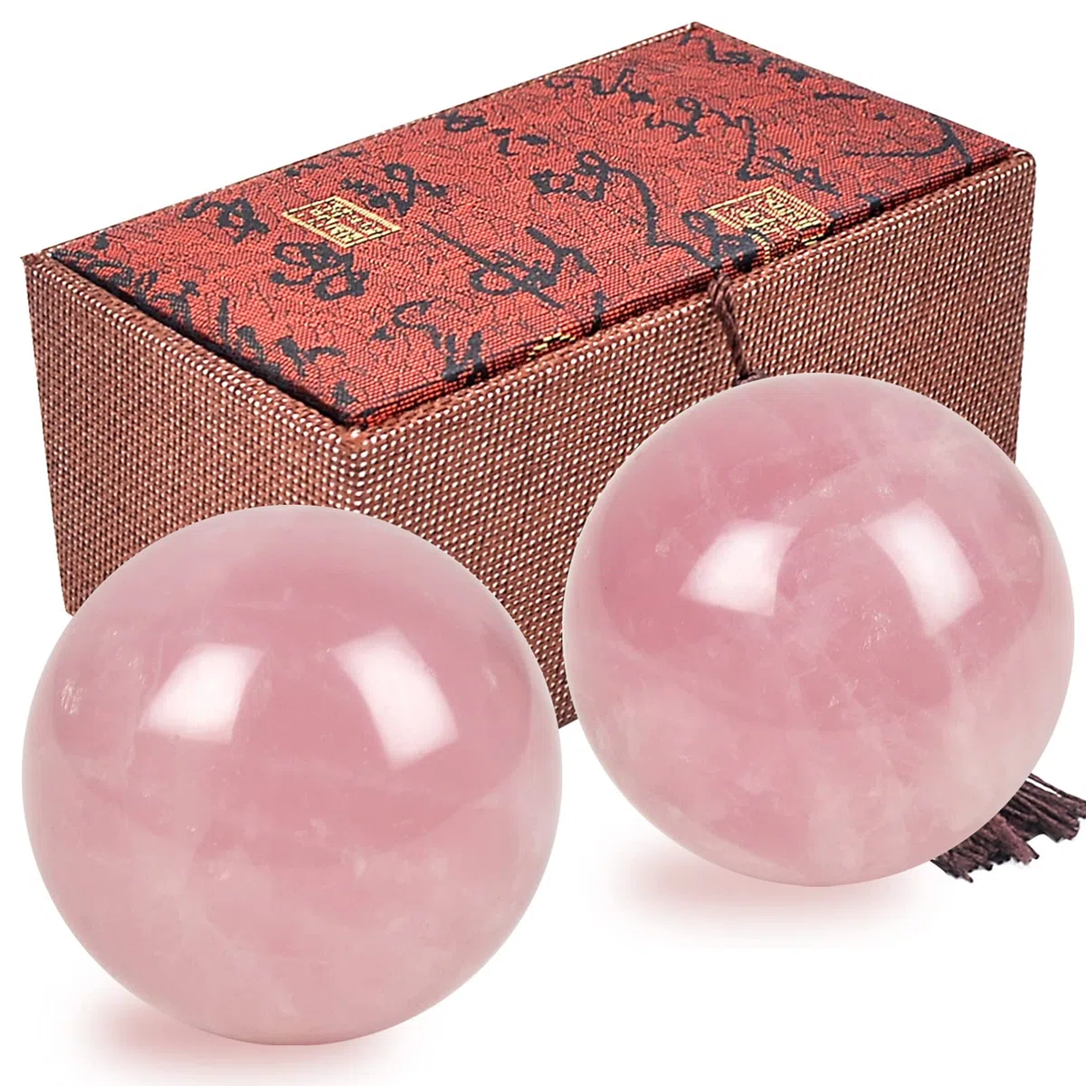 Lot de 2 balles de massage en quartz rose 4 cm boîte cadeau