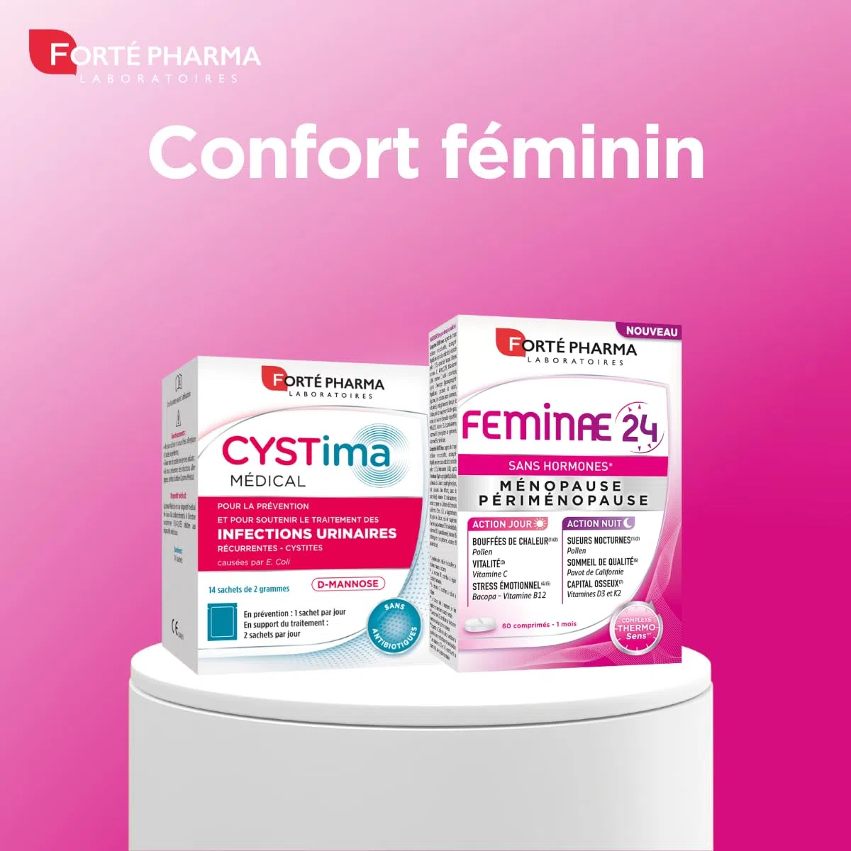 Forté Pharma – Féminae 24 – Sans Hormones | Complément Alimentaire Ménopause à base de Plantes et Vitamines - Beta alanine, Lavande, Vitamine B12, Pollen - Energie, apaisement, Sommeil | 60 comprimés