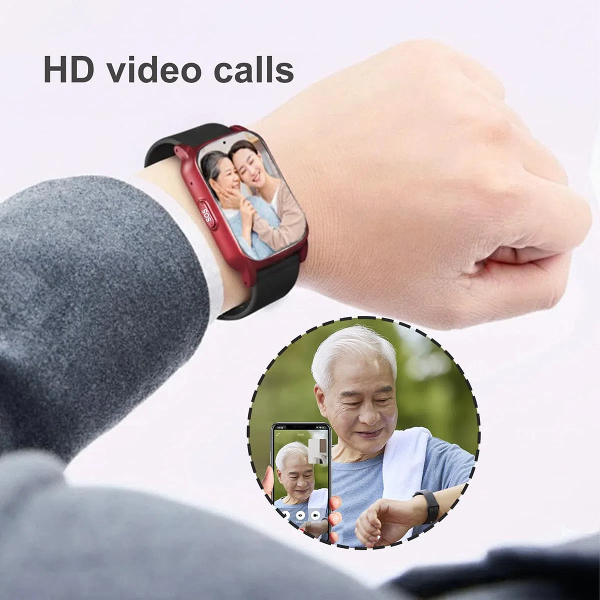 Montre Urgence Senior Montre 4G pour Seniors avec Détection De Chute Personne Âgée Bouton SOS Appels Vidéo HD Idéal pour Les Soins des Personnes ÂgéesRed,1.25 * 0.57 * 2.22inch