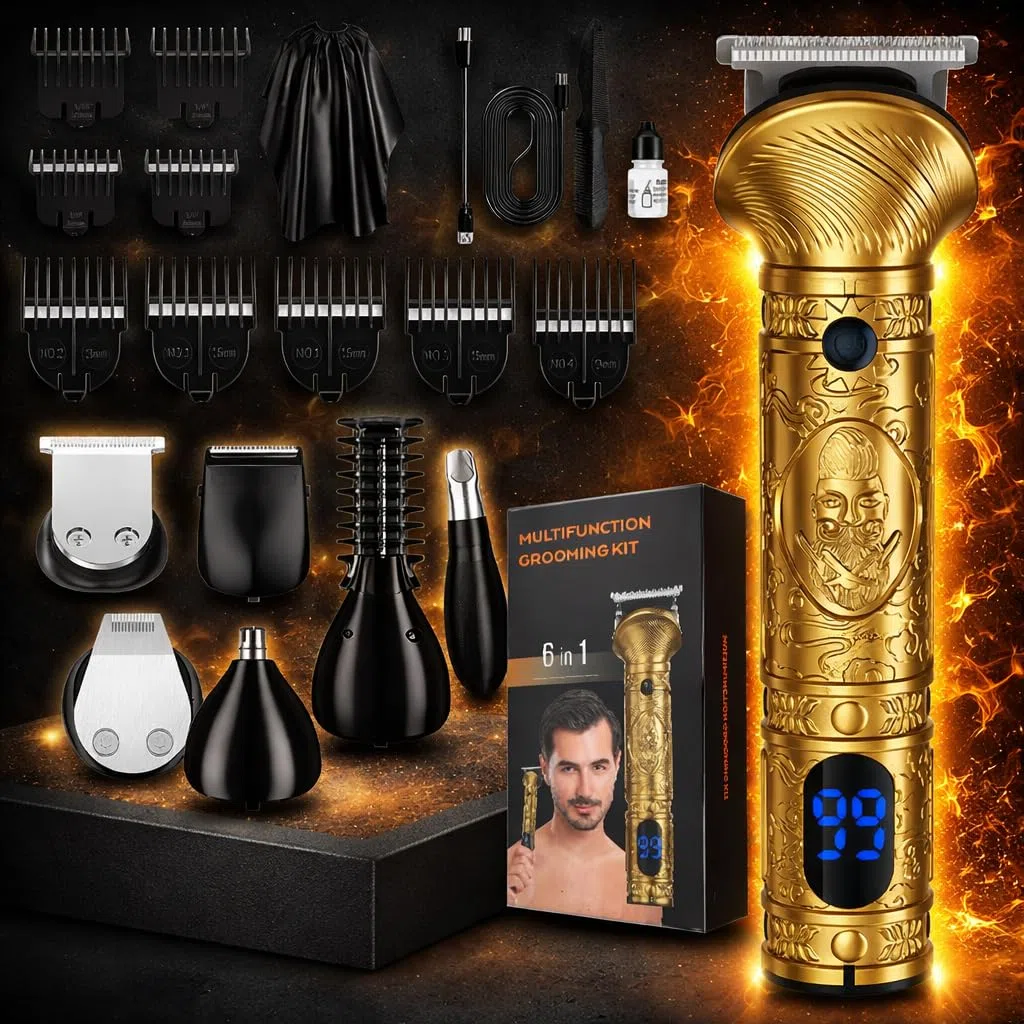 Tondeuse Barbe Homme Tondeuse Cheveux Professionnelle Avec Lame en T de Coupe de Cheveux Chauve 0 mm Rasoir électrique Tondeuse Corps de Précision pour Nez 6 en 1