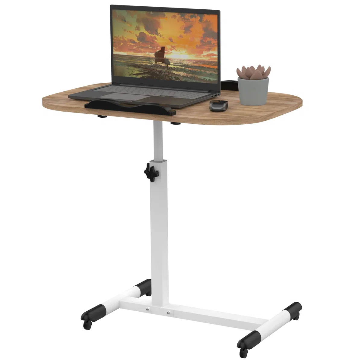 Table de Lit Roulette, 60 x 40 cm, Tablette Médicale Réglable Table d'Appoint de Lit à roulettes, Hauteur Réglable 61-95CM, Bureau Pliable, 360° Bureau D'ordinateur Levage Rotatif