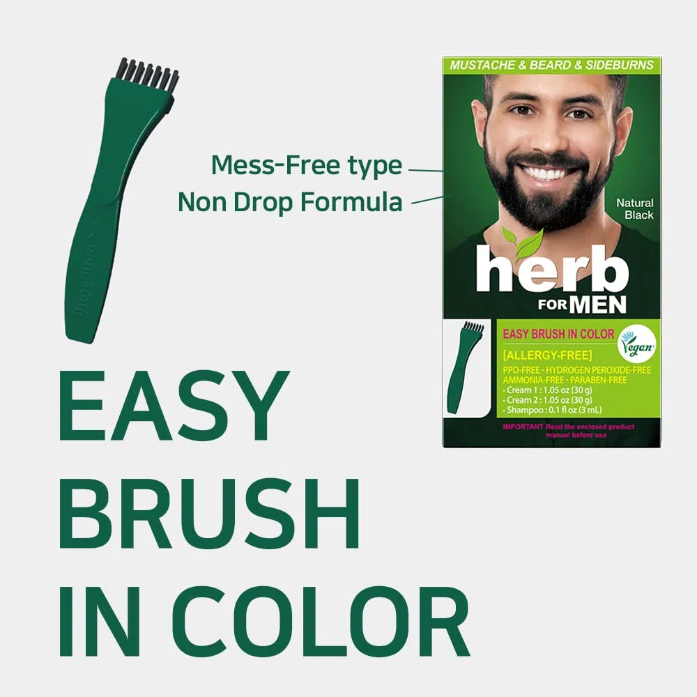 Teinture pour Moustache et Barbe Sans PPD ni Ammoniaque, Ingrédients Naturels Végétaliens, Sans Odeur, Plus d'Irritations Cutanées dues à la Coloration pour Peau Sensible – Noir Doux.