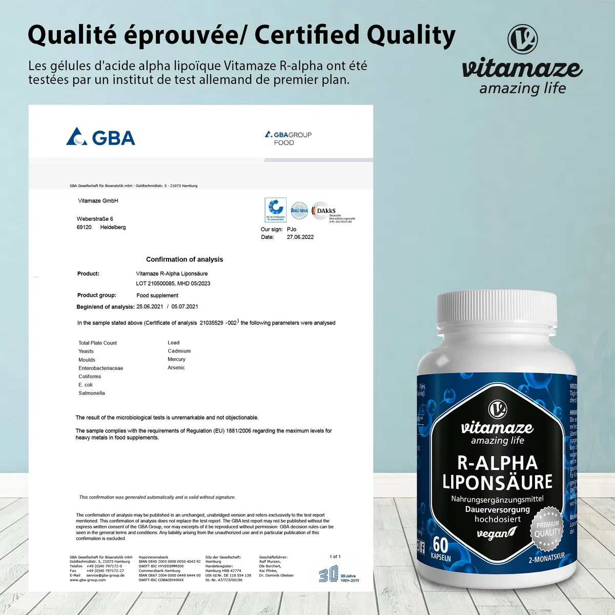 Acide Alpha-Lipoïque à Haute Dose, 200 mg par Capsule, Vegan, 60 Gelules pour 2 Mois, Forme Naturelle D'Acide Thioctique, Complément Alimentaire sans Additifs Inutiles