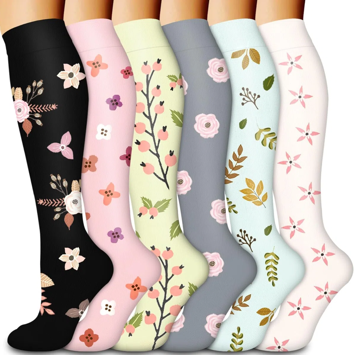 Lot de 6 chaussettes de compression pour homme et femme 15-20 mmHg - Meilleur soutien pour la circulation médicale, la course, les soins infirmiers, l'athlétisme