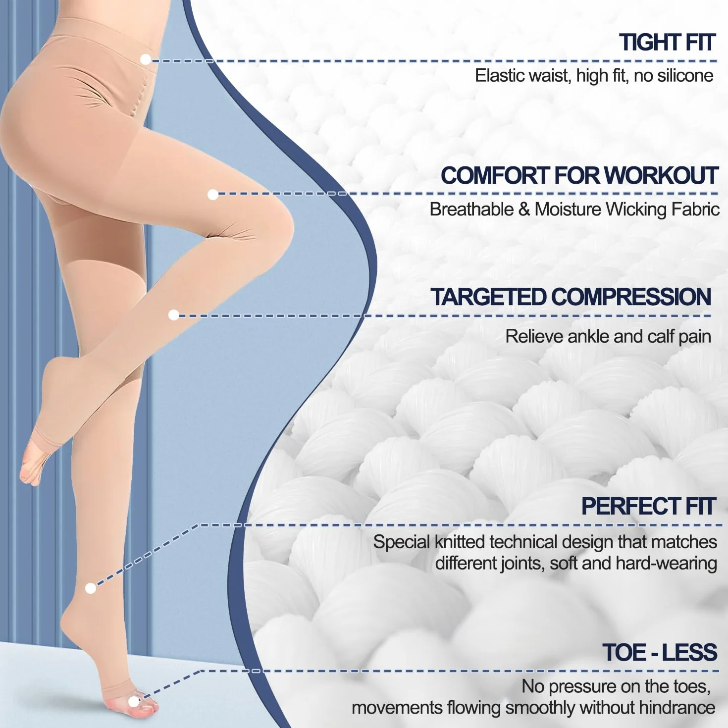 Médicale Collant de Contention à bout ouvert Femme & Homme, 20-30mmhg Classe 2 Collants de compression Soutien Graduel Chaussette de Compression pour Les varices, l'œdème, Le vol