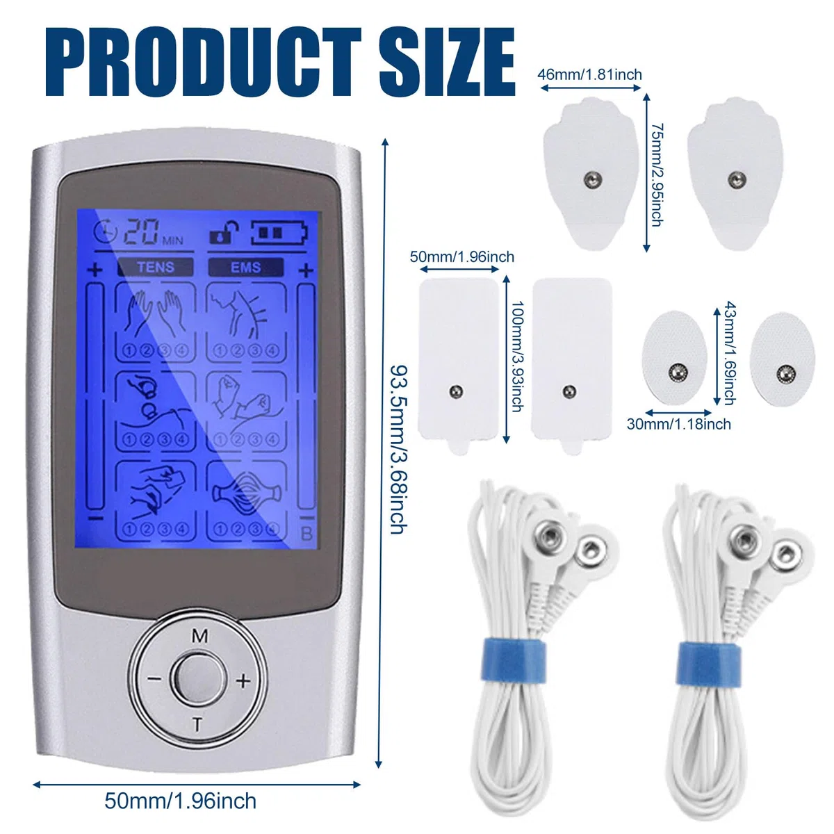 TENS EMS electrostimulateur musculaire, Appareil de thérapie de la douleur TENS rechargeable electrostimulation appareil appareil de thérapie la douleur avec 24 programmes d'entraînement et 2 canaux