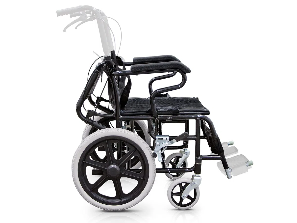 QUIRUMED Fauteuil roulant pliable pour le transfert, Repose-pieds rabattables, Ceinture de sécurité, Freins sur les poignées, Jusqu'à 120 kg