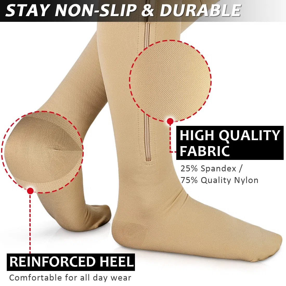 Ailaka Zipper Compression Socks for Men Women - 20-30 mmHg Close Toe Knee High Medical Compression Socks with Zipper, Zip Up Socks for Varicose Veins, Edema, Recovery, Pregnant, Nurse
