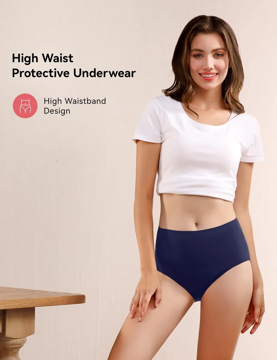 Carer Lot de 2 Culottes d'Incontinence pour Femmes à Haute Absorption Sous-vêtements Menstruels avec Protection Jour et Nuit Culottes Protectrices Taille Haute pour les Règles 50ML à 100ML Bleu XXL