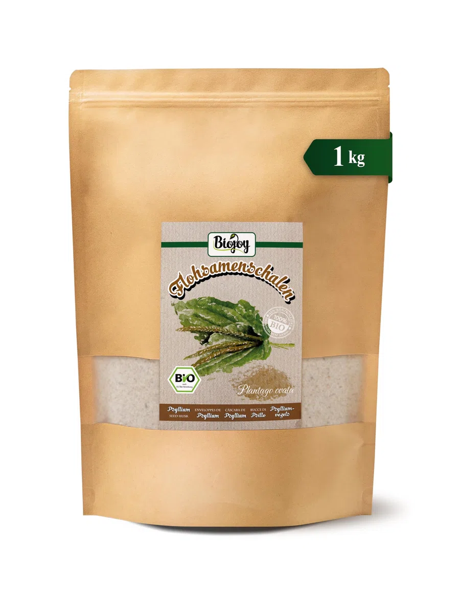 Biojoy Enveloppes de psyllium BIO (1 kg), 99% de Pureté, Psyllium Husk (Plantago ovata)