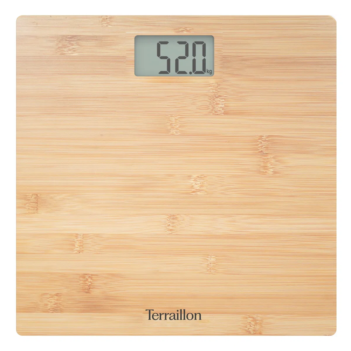 TERRAILLON - BAMBOO - Pèse personne électronique, Plateau Pur Bambou Ultra-plat, Ecran LCD, Capacité 150Kg, graduation 100g, Bambou