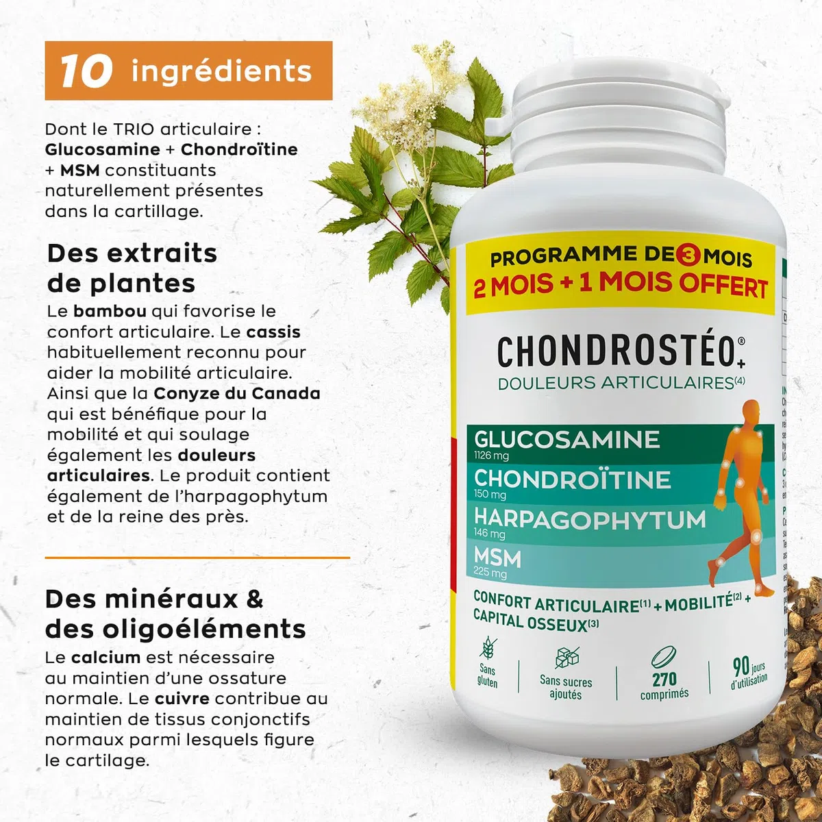 GRANIONS - CHONDROSTÉO Douleurs Articulaires Pilulier - 90 JOURS - 3 MOIS - 270 comprimés