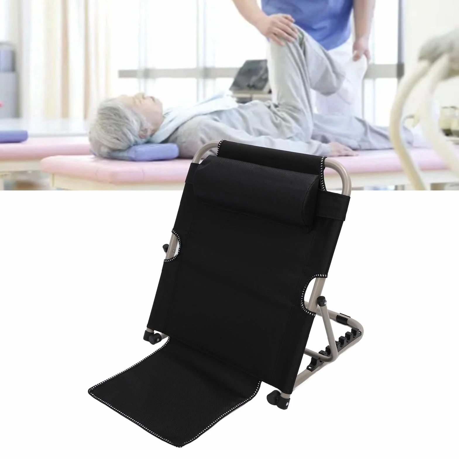 ZJchao Dossier de Levage de Puissance Réglable Dossier de Lit de Repos Pliant Portable Repos avec Un Réglage de l'angle à 6 Positions et Une Base Non Glissante pour Les Soins à (Black)