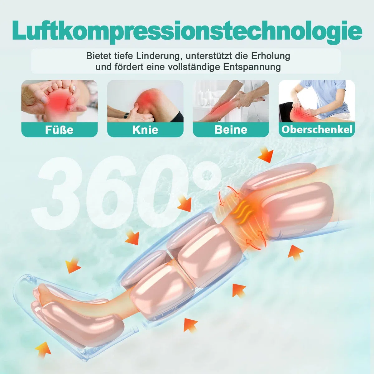 Appareil de massage des jambes avec chaleur pour la circulation sanguine, appareil de massage de compression d'air pour pieds, mollets, cuisses, genoux pour soulager la douleur, 4 modes, 4 intensités
