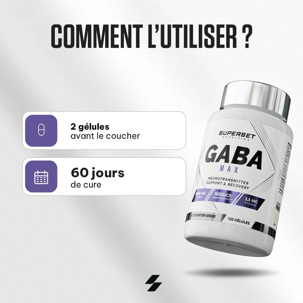 Superset Nutrition - Gaba Max (120 capsules végétales) - Favorise un sommeil réparateur et aide à améliorer la récupération musculaire - 1000 mg de GABA par gélule