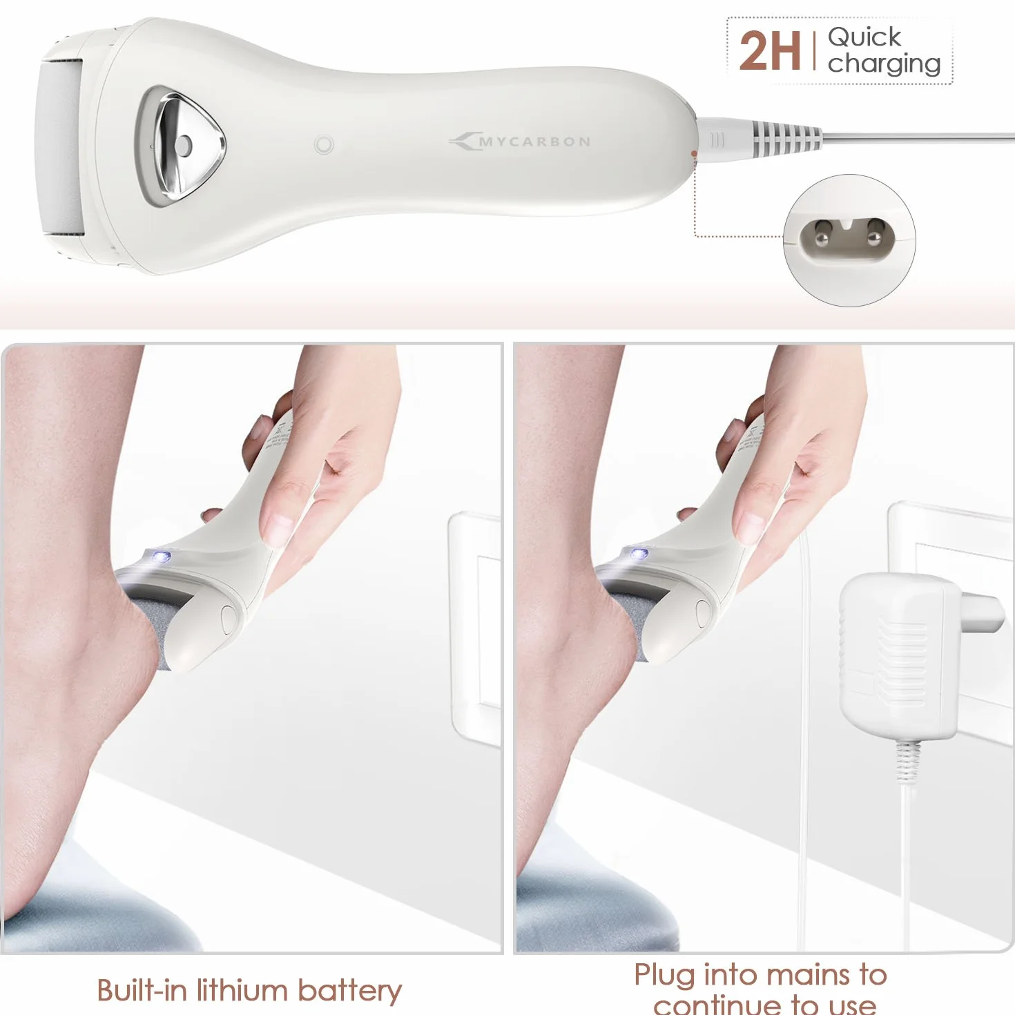 MYCARBON Rapeuse Pieds Pedicure Electrique Professionnel Rechargeable IPX6 Etanche Lime Ponceuse Callosité Corne Peau Morte Lumière LED Couvercle de Protection - BCM-1138