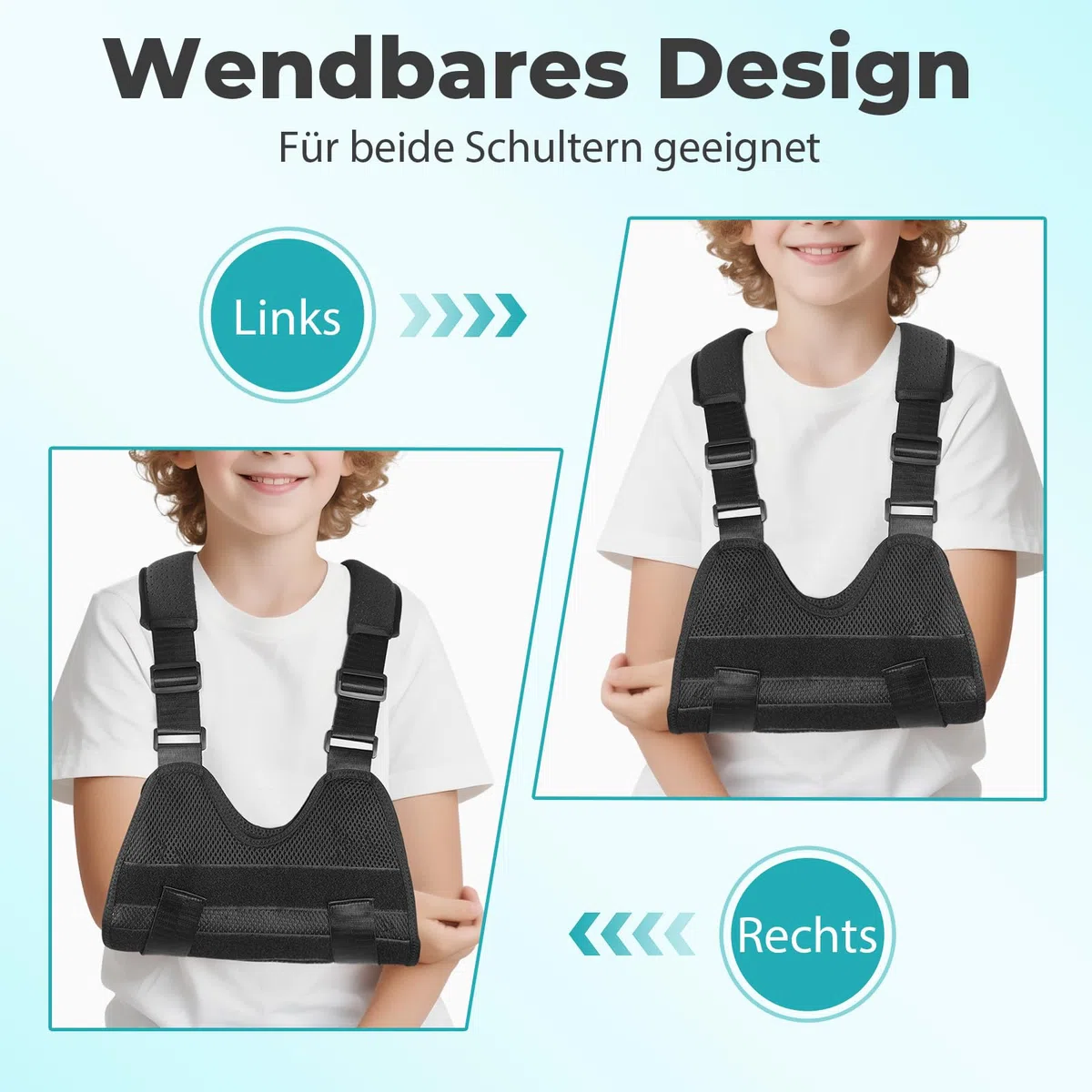 Maintien du bras Écharpe de bras pour enfants, écharpe de bras respirante pour le bras cassé, le coude, le poignet et la récupération des blessures(Noir,XS)