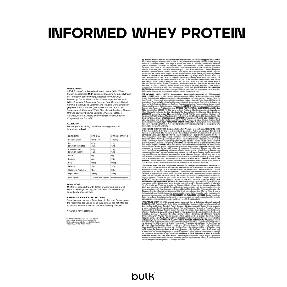Bulk Informed Whey Protéine, L'Isolat De Whey en Poudre, Biscuit Chocolat Noisette, 2,27 kg