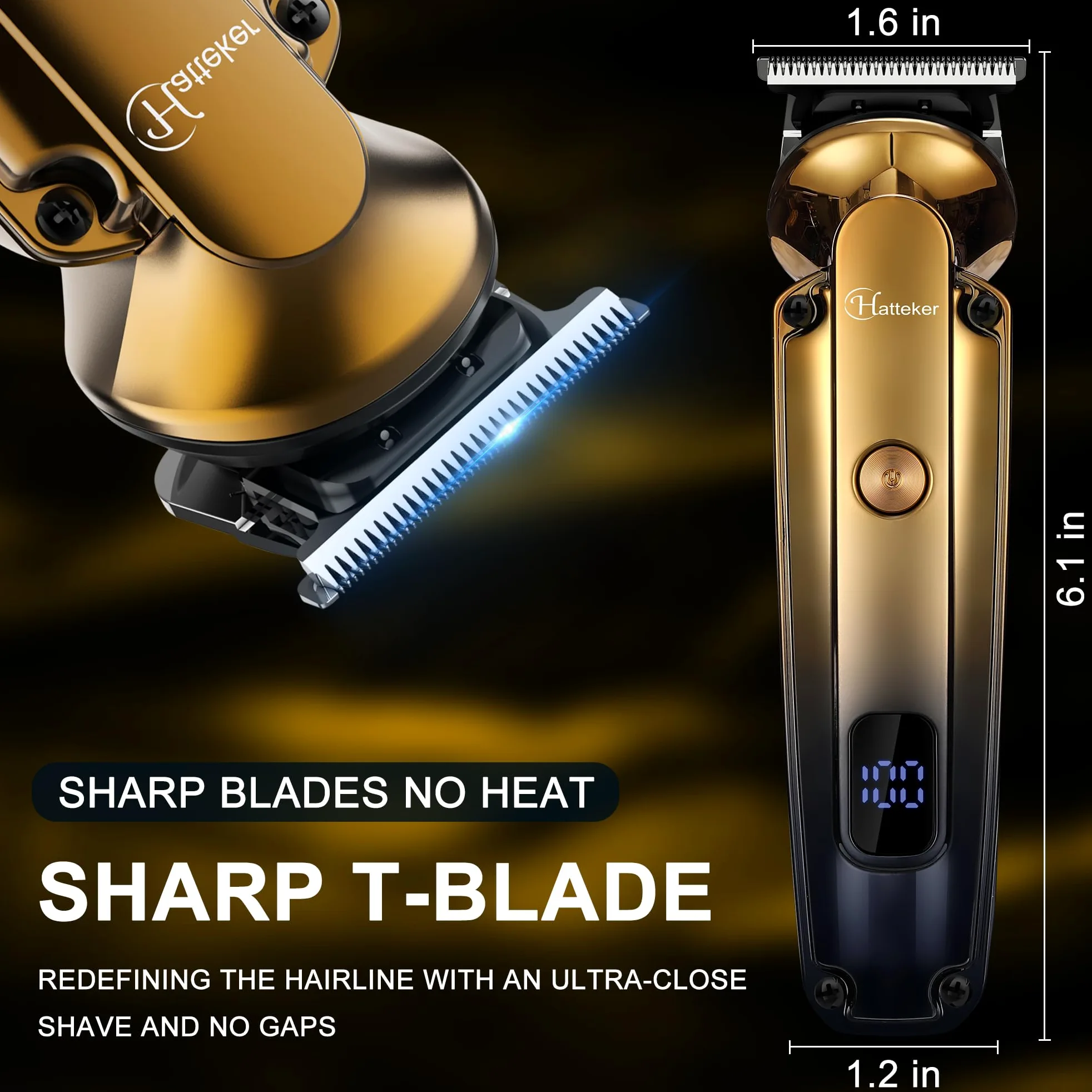 Hatteker Kit Tondeuse à Barbe Professionnel Avec Zero Gap T-Blade Tondeuse Rasoir Électrique Pour Le Nez Oreille Barbe Hommes Body Tondeuse Imperméable à l'eau Sans Fil Beauty Kit 6 en 1