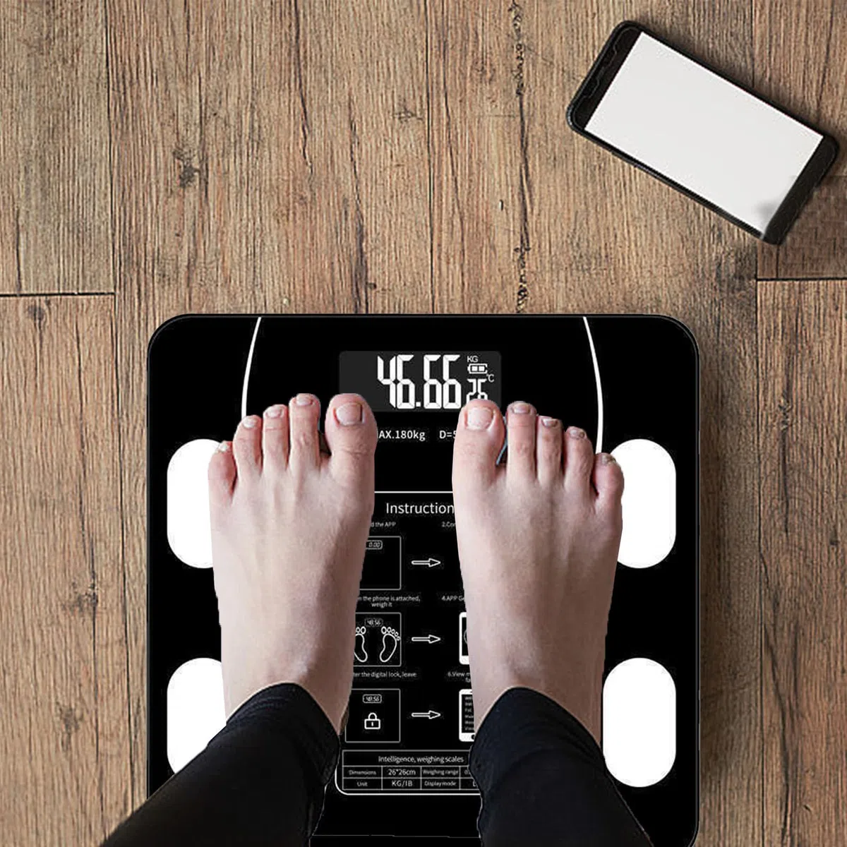 Échelle d'analyse corporelle numérique | Échelle de salle de bain avec BMI et graisse corporelle | Les passager intelligents s'échelle jusqu'à 180 kg - Mesure précise via l'application pour hommes/f