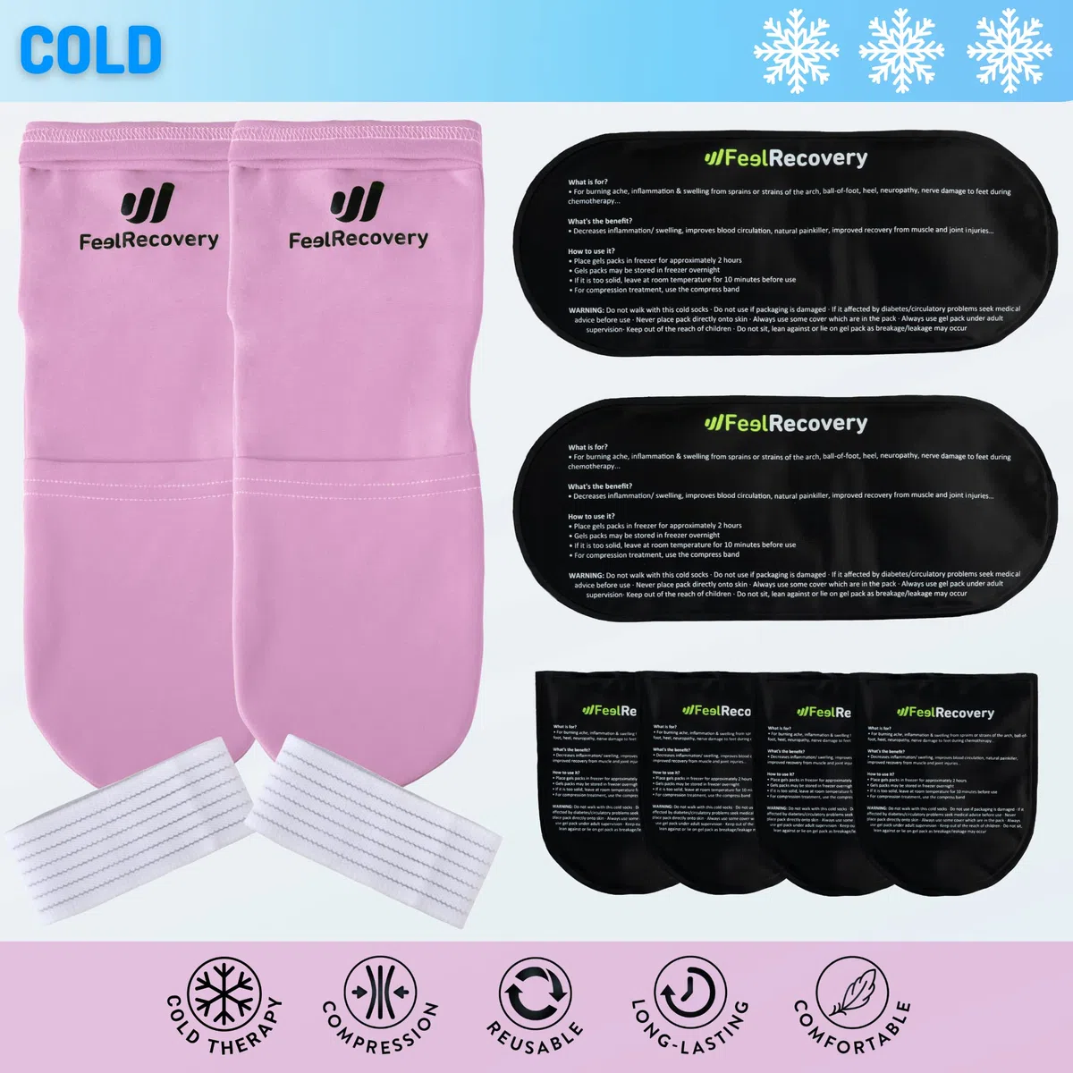Chaussettes Rafraichissantes pour Pieds & Cheville - Chaussettes Gel Refrigerante pour Thérapie Chaud & Froid - Douleur au Pied, Neuropathie & Fasciite Plantaire (L/XL, Rose)
