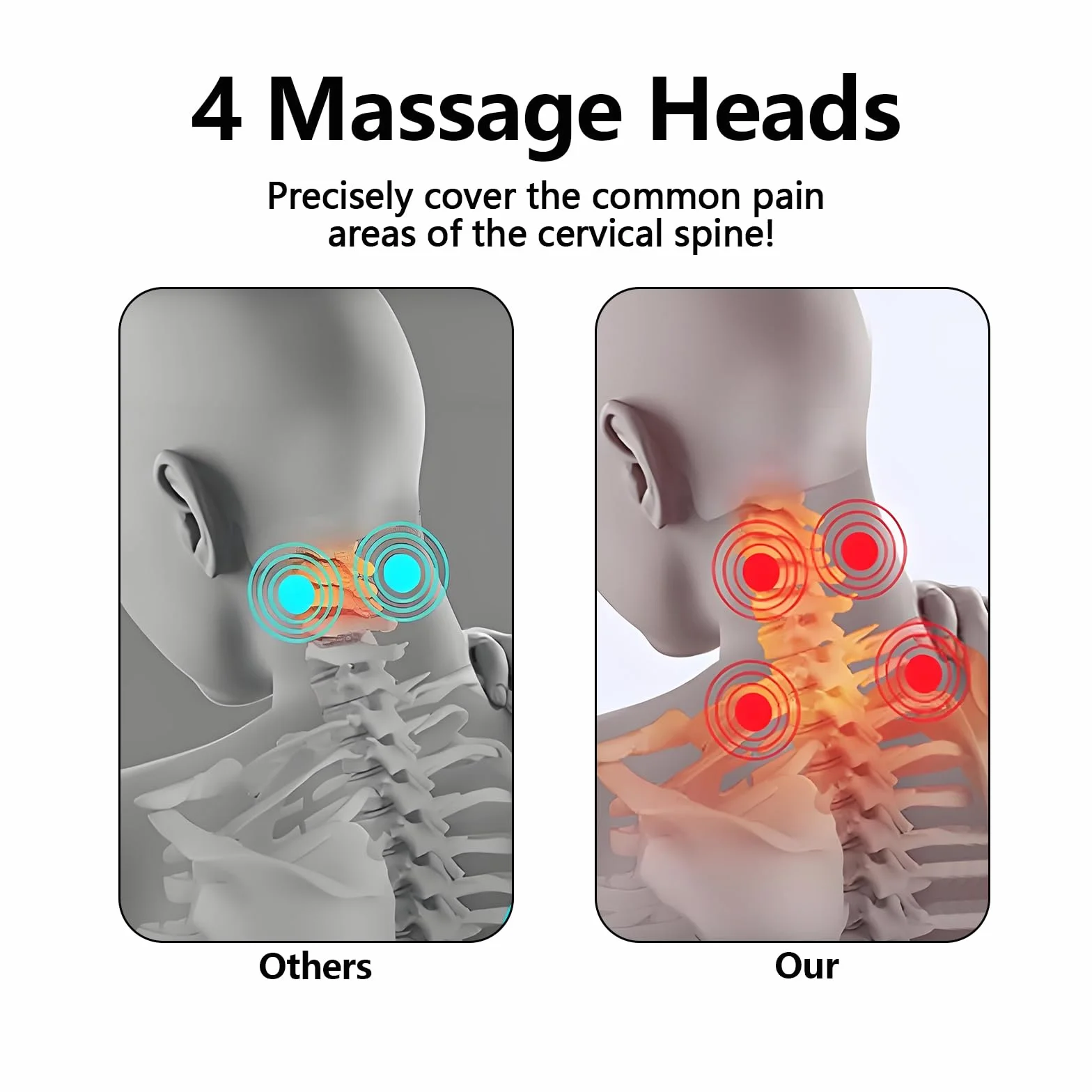 Appareil de massage électrique de la nuque avec 6 modes de massage et fonction chauffante, 16 niveaux d'intensité, masseur de cou rechargeable avec impulsions, appareil de massage portable pour les