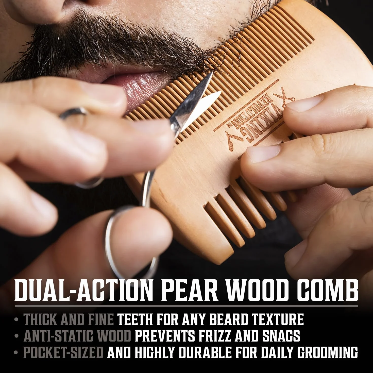 Viking Revolution - Kit Barbe Homme - Inclus Brosse Barbe en Poils de Sanglier, Peigne Barbe en Bois, Baume Barbe & Huile Barbe Homme, Ciseaux Barbe & Moustache - Cadeau Homme