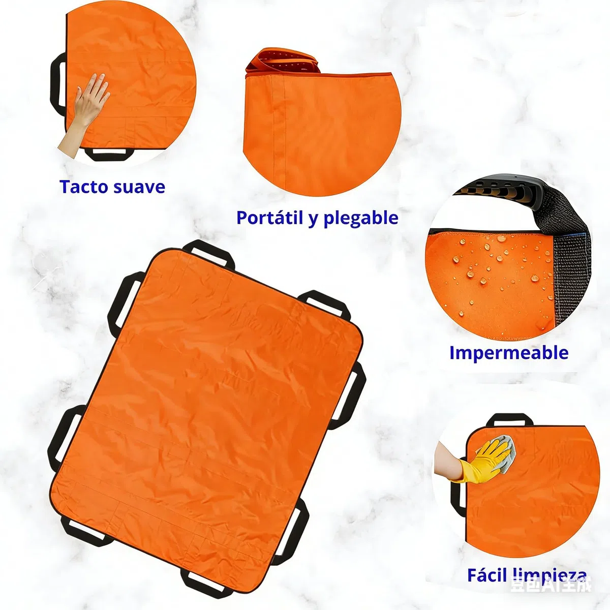Drap De Transfert Patient, Drap De Glisse Avec Poignée 120 x 100 Cm, Alaise Glissante Pour Personnes Alitées, Pour Personnes Âgées, Patients Alités Et Mobilité Réduite–Supporte Jusqu’à 180 Kg (orange)