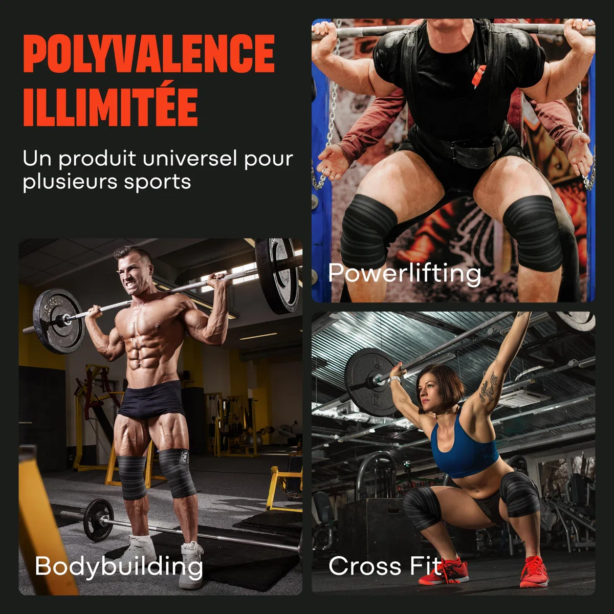 Genouillère de Compression Mava 183 cm pour Homme et Femme - Genouillère Squat pour Gym et Musculation - Attelle de Genou Support Élastique